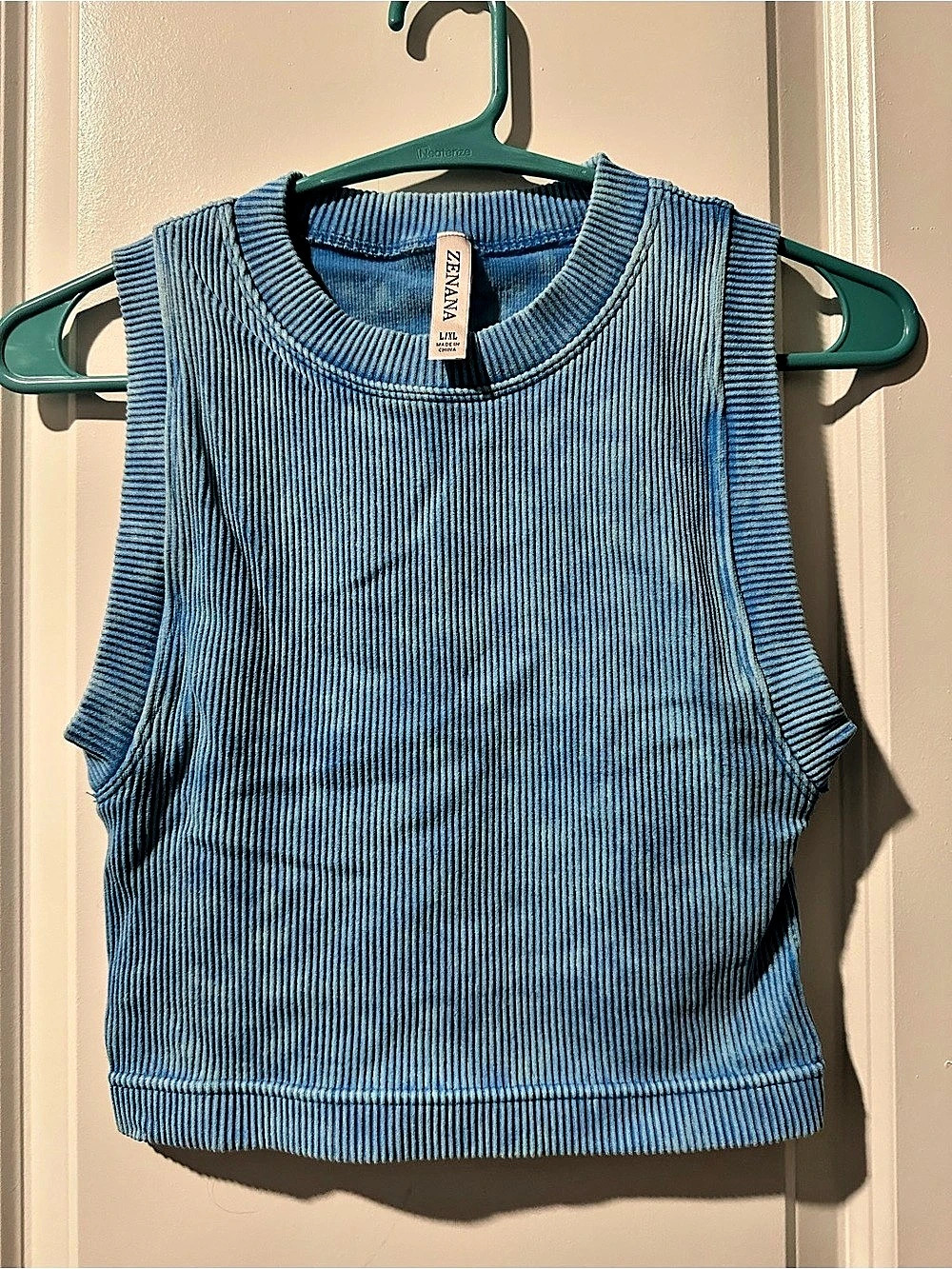 Zenana Mineral Washed Ribbed Cropped Tank Top Blue Large/XL